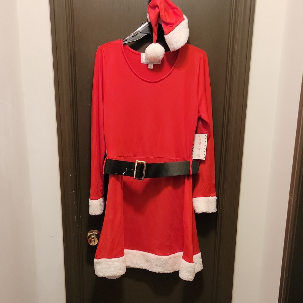 Derek Heart Red Holiday Costume with Belt and Hat, Santa Dress XL. NWT
